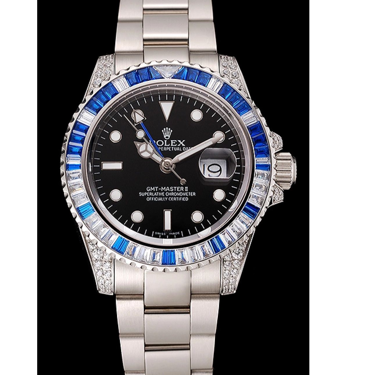 Aaa fake watches II Bezel Set 1453747 Dial Stainless GMT And Master Black Swiss Case Steel Stone Bracelet Rolex 0602